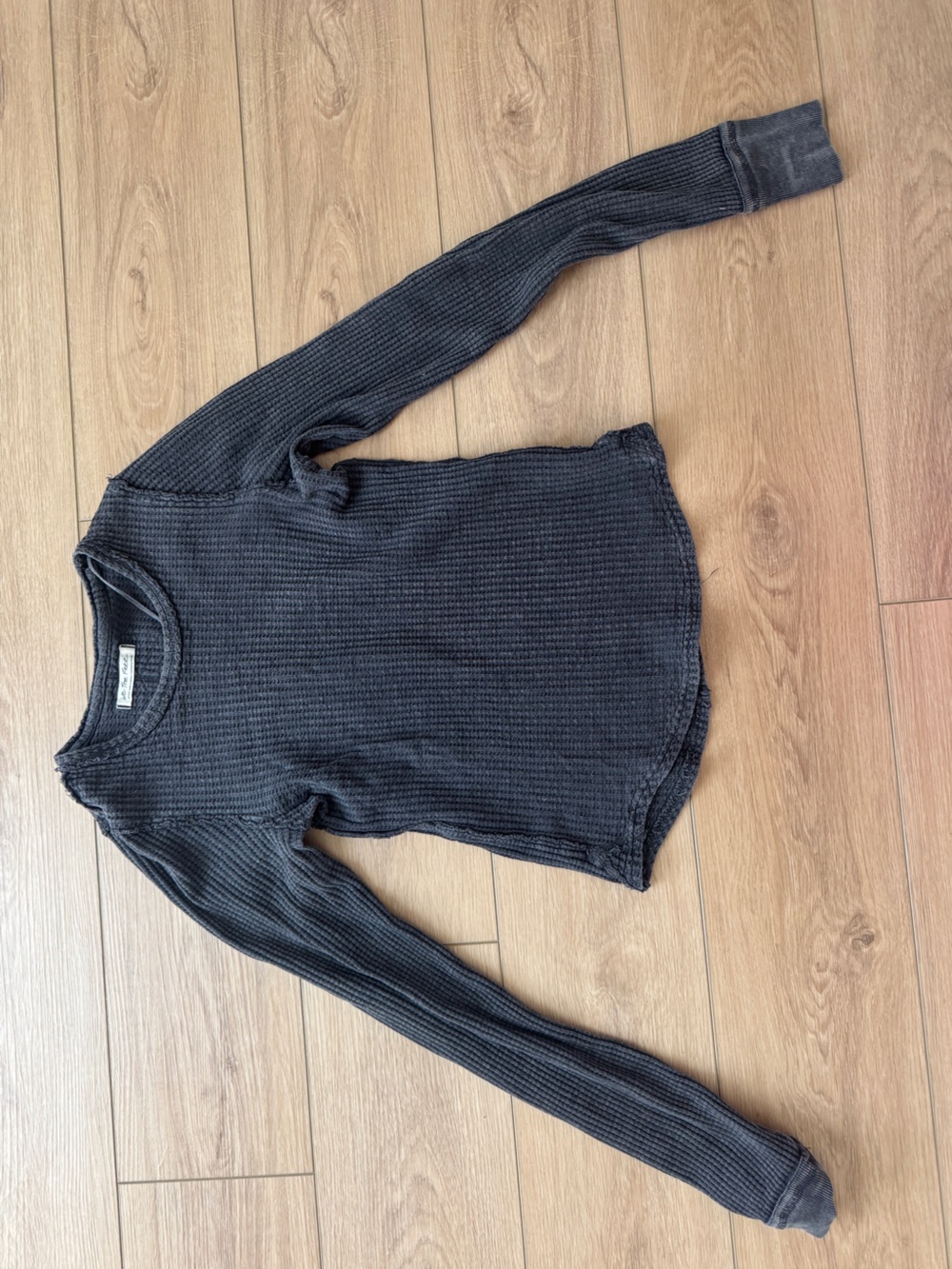 Free People Washed Charcoal Waffle Knit Long sleeve Crewneck